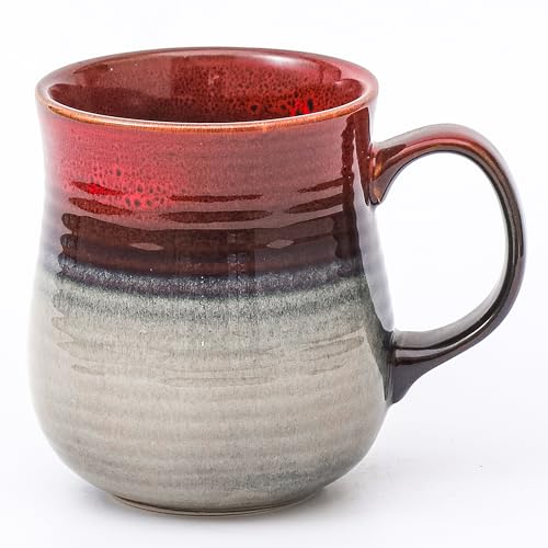 HYTYSKAR 21 oz Large Ceramic Coffee Mugs, Pottery Mug Handmade, Ceramic Tea Cups with Handle for Office and Home, Dishwasher and Microwave Safe (Ink Red) - Image 1