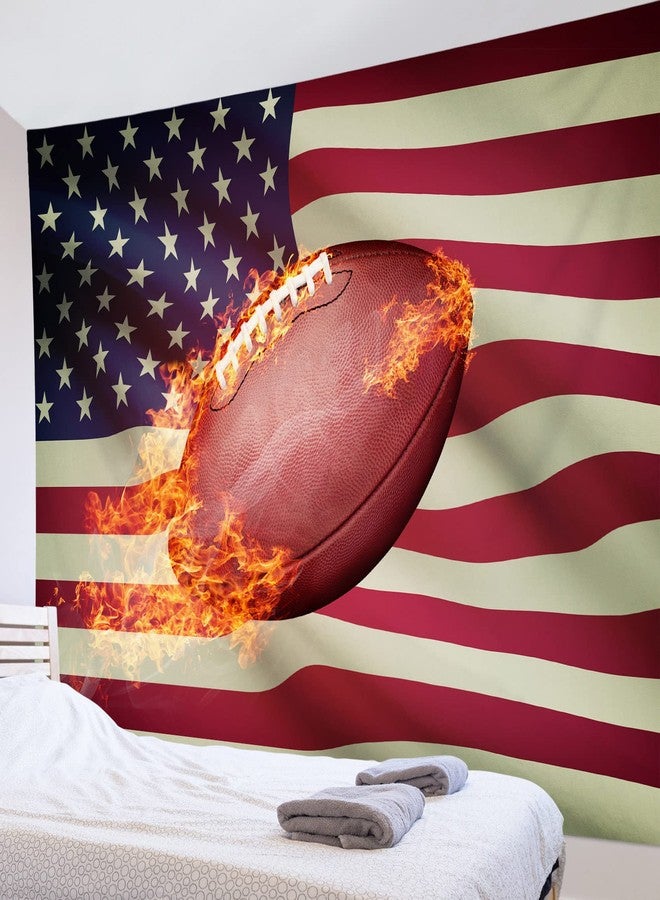 HVEST American Flag Football Tapestry Wall Hanging Sports Wall Tapestry Flaming Football Wall Art American Flag Backdrop for Men Boys Bedroom Room Decor,60Wx40H inches - Image 4