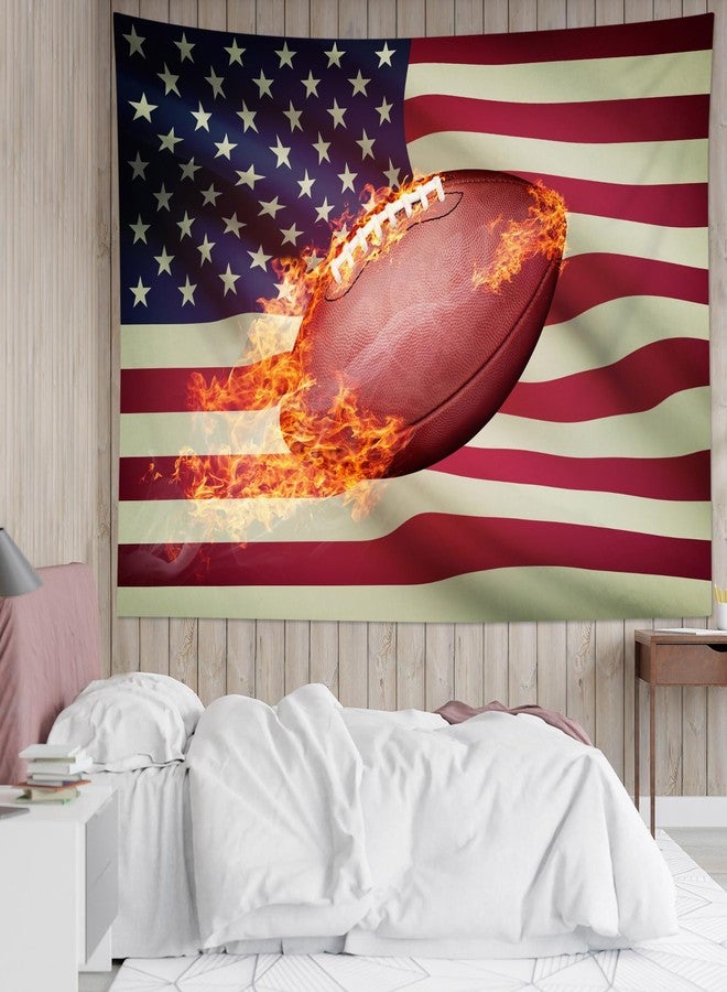HVEST American Flag Football Tapestry Wall Hanging Sports Wall Tapestry Flaming Football Wall Art American Flag Backdrop for Men Boys Bedroom Room Decor,60Wx40H inches - Image 3