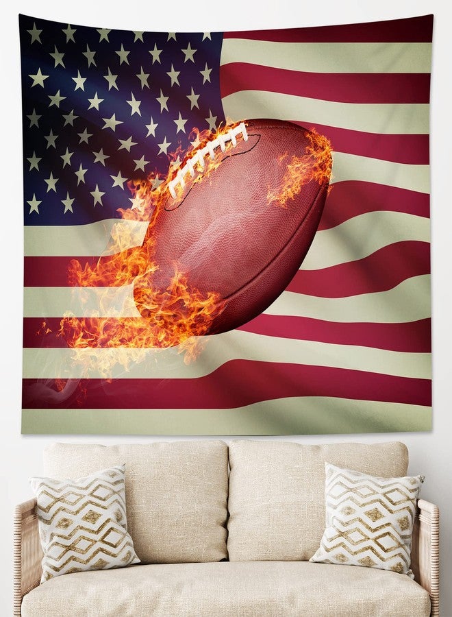 HVEST American Flag Football Tapestry Wall Hanging Sports Wall Tapestry Flaming Football Wall Art American Flag Backdrop for Men Boys Bedroom Room Decor,60Wx40H inches - Image 2