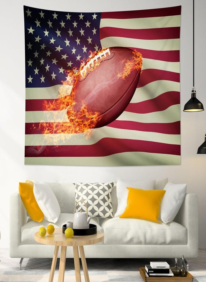 HVEST American Flag Football Tapestry Wall Hanging Sports Wall Tapestry Flaming Football Wall Art American Flag Backdrop for Men Boys Bedroom Room Decor,60Wx40H inches - Image 5