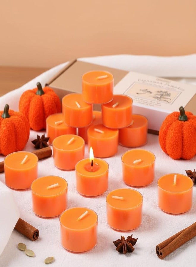 simeitol Pumpkin Cinnamon Scented Tealight Candles – 14 Pack, 100% Pure Palm Wax, 6-Hour Burn, Orange Scented Candles for Fall Decor, Thanksgiving, Halloween, Cozy Ambiance - Image 1