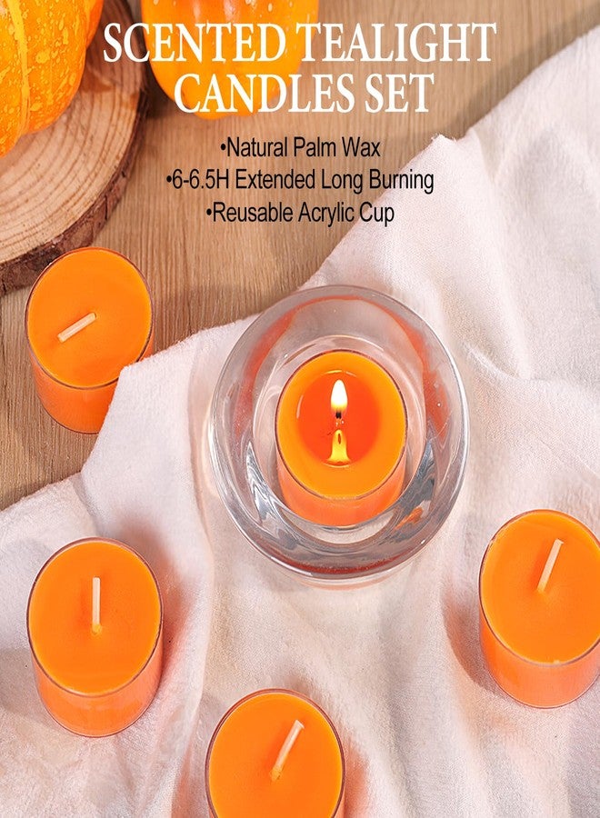 simeitol Pumpkin Cinnamon Scented Tealight Candles – 14 Pack, 100% Pure Palm Wax, 6-Hour Burn, Orange Scented Candles for Fall Decor, Thanksgiving, Halloween, Cozy Ambiance - Image 2
