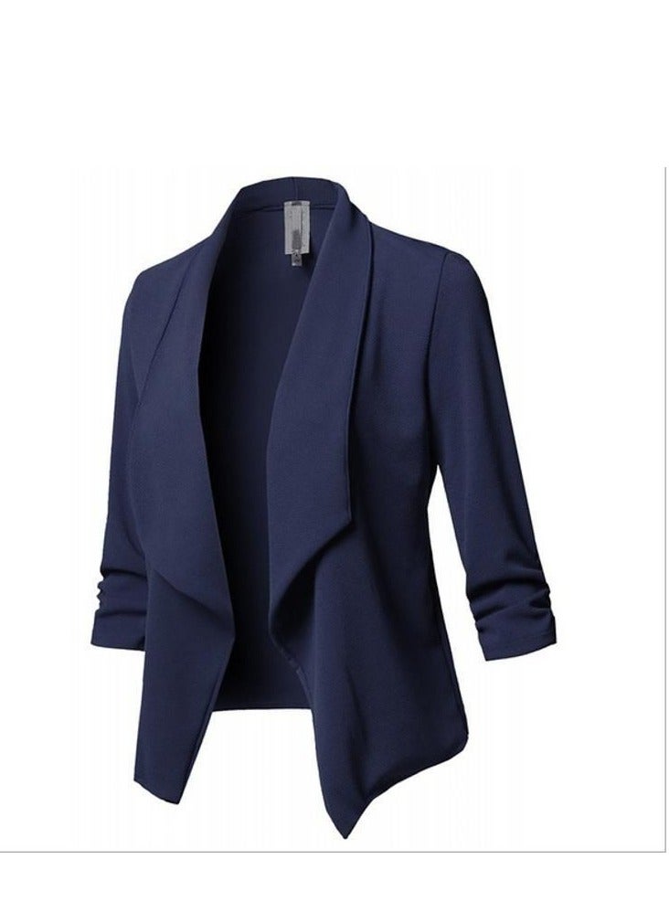 KUYING New Slim Fitting Long Sleeved Pleated Solid Color Versatile Small Suit Jacket 