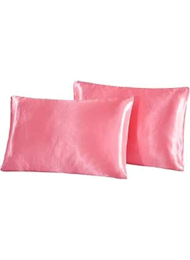 Generic 2 Pack Satin Pillowcases for Hair and Skin, Luxury Soft Queen (20x30 Inches) Silky Pillow Cases with Envelope Closure, Pink - Image 1