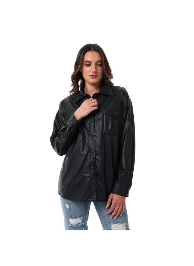 Esla Black Long Sleeves Double Sided Badge Pocket Button Down Shirt  - Image 1