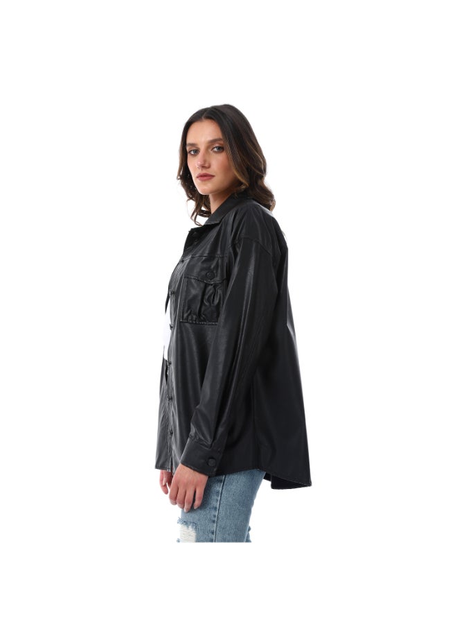 Esla Black Long Sleeves Double Sided Badge Pocket Button Down Shirt  - Image 2