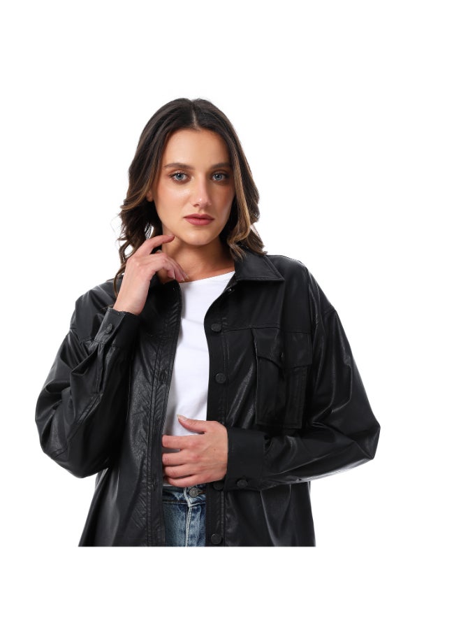 Esla Black Long Sleeves Double Sided Badge Pocket Button Down Shirt  - Image 3