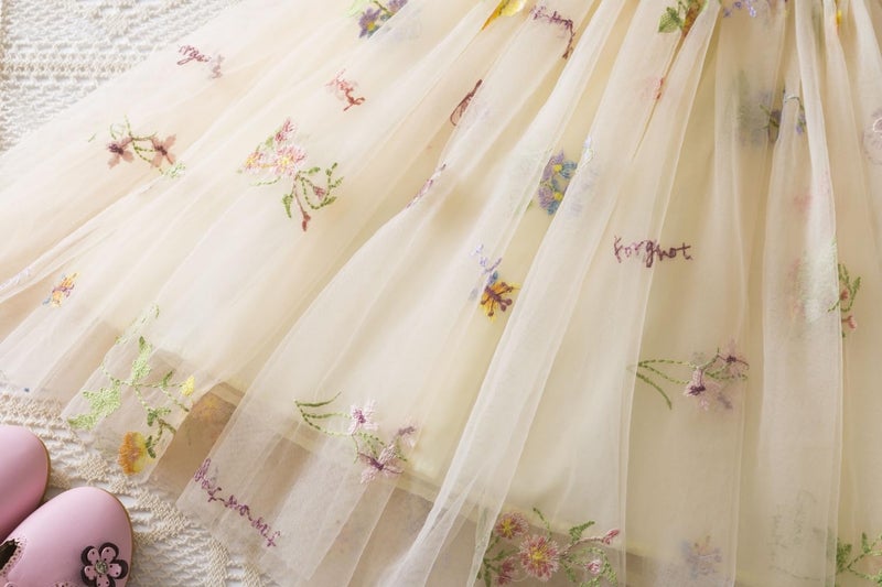 NNJXD Baby Girl Tulle Dress Casual Strap Sleeveless Flower Embroidery Toddler Dresses 2107 Yellow Size(80) 6-12 Months - Image 4