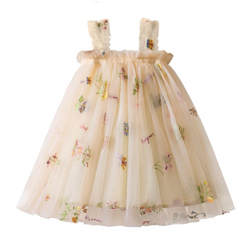 NNJXD Baby Girl Tulle Dress Casual Strap Sleeveless Flower Embroidery Toddler Dresses 2107 Yellow Size(80) 6-12 Months - Image 1