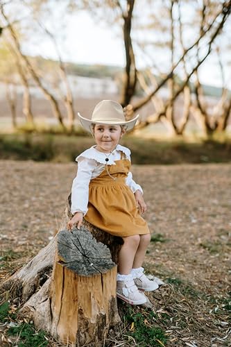 Jastore Kids Girls Boys Wide Brim Western Cowboy Cowgirl Hat with Wind Lanyard Felt Fedora Hat (Beige, 5-12 Years) - Image 5