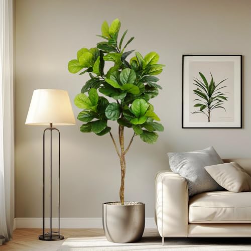ARICK DECOR 6Ft Artificial Fiddle Leaf Fig Tree in Pot, 180cm Realistic Faux Lush Green Silk Leaf Plant, Peacock Shaped Large Floor Decor for Home, Office & Balcony - Image 1