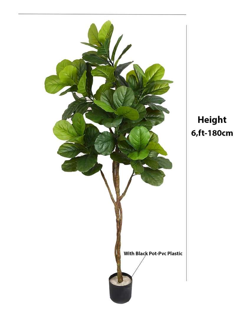 ARICK DECOR 6Ft Artificial Fiddle Leaf Fig Tree in Pot, 180cm Realistic Faux Lush Green Silk Leaf Plant, Peacock Shaped Large Floor Decor for Home, Office & Balcony - Image 3