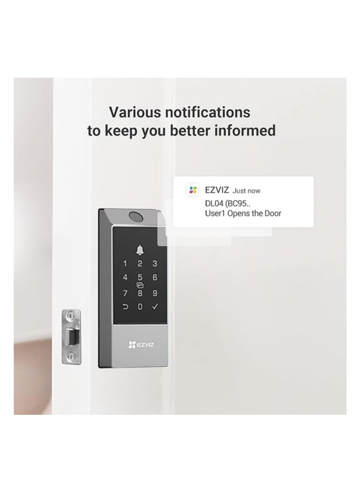EZVIZ EZVIZ DL04 Pro Smart Lock Keyless Entry with Fingerprint Access, Bluetooth & Wi-Fi Enabled, Real-Time Notifications, Privacy Mode, and Durable Aluminum Design  - Image 5