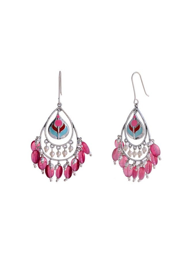 VOYLLA Bagh E Fiza Coloured Beads brass Silver Earrings for Women|Oxidised Earrings For Women|EveryDay|Festive|Wedding|Gift For Women| - Image 4