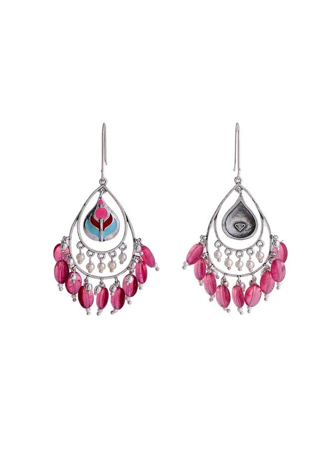 VOYLLA Bagh E Fiza Coloured Beads brass Silver Earrings for Women|Oxidised Earrings For Women|EveryDay|Festive|Wedding|Gift For Women| - Image 5