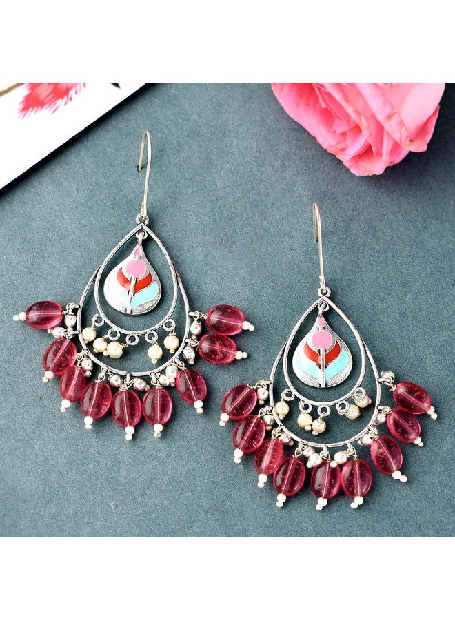 VOYLLA Bagh E Fiza Coloured Beads brass Silver Earrings for Women|Oxidised Earrings For Women|EveryDay|Festive|Wedding|Gift For Women| - Image 2