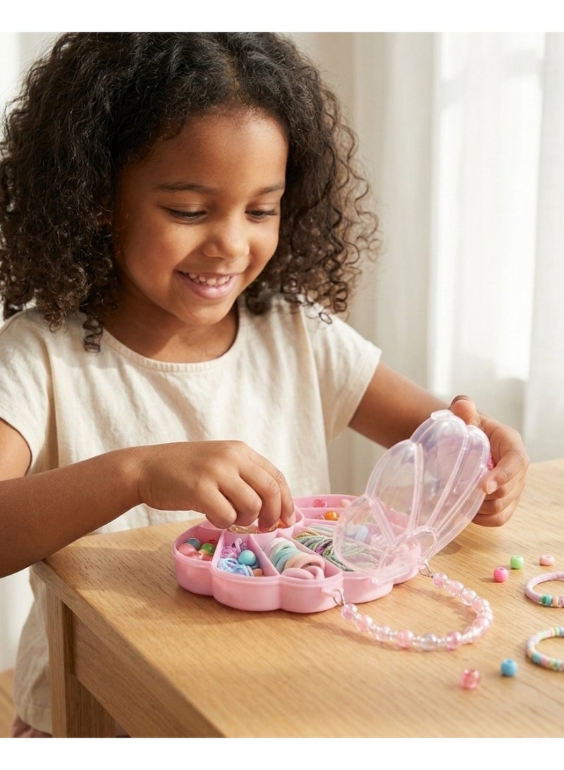 Girls Seashell Hair Accessories & Toy Gift Set with Beaded Handle - Pink - Image 2