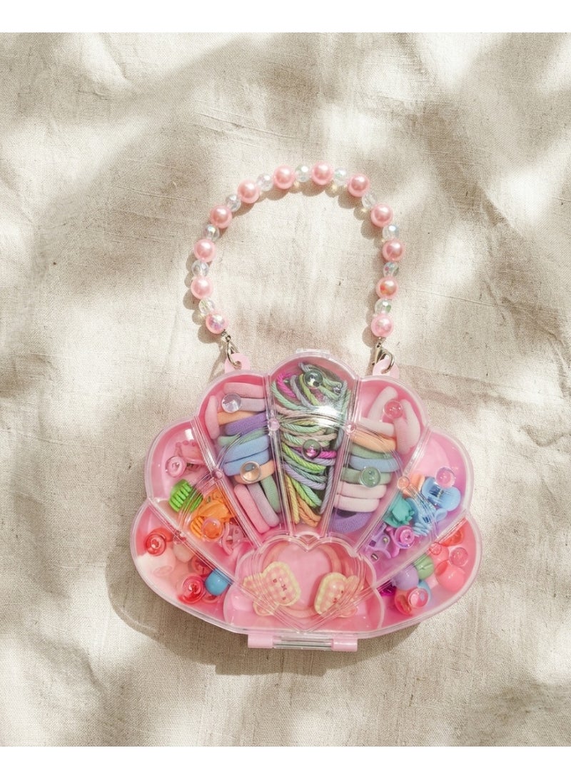 Girls Seashell Hair Accessories & Toy Gift Set with Beaded Handle - Pink - Image 3