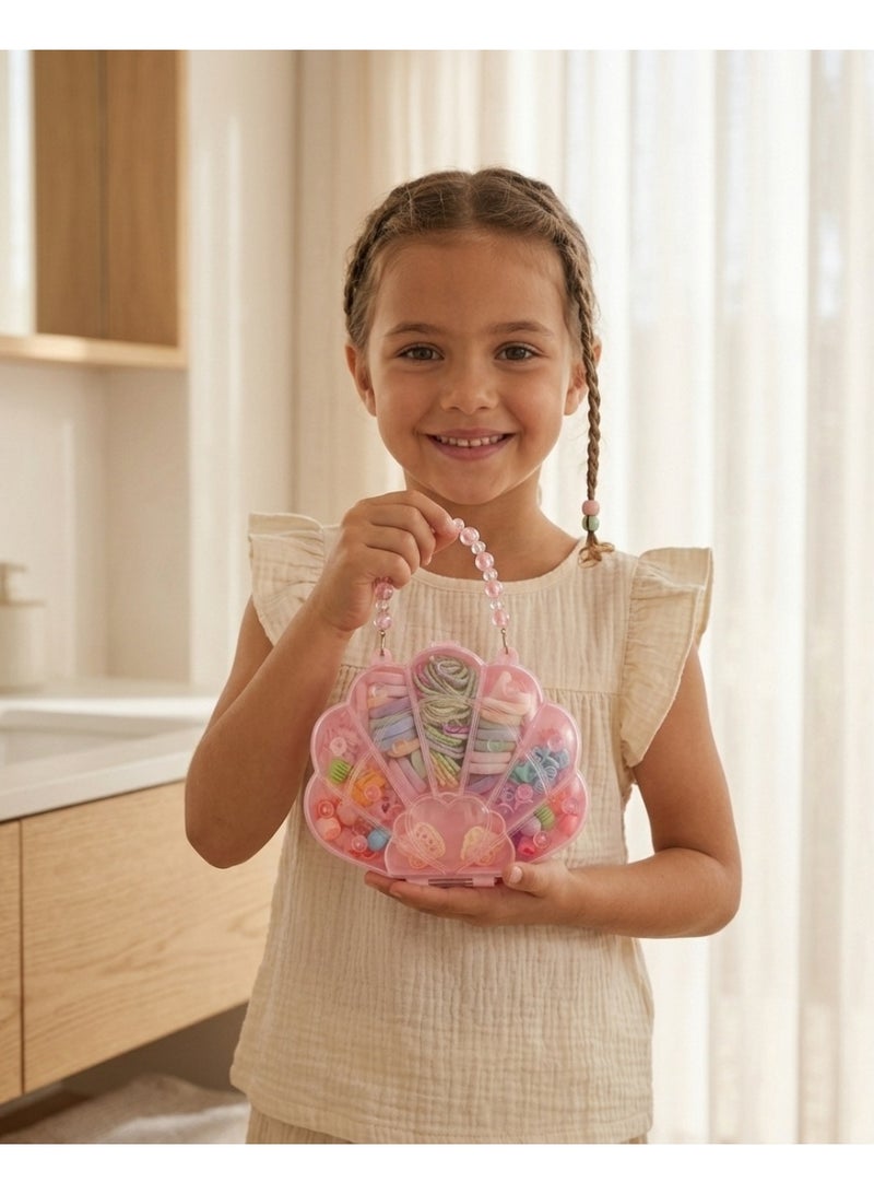 Girls Seashell Hair Accessories & Toy Gift Set with Beaded Handle - Pink - Image 4