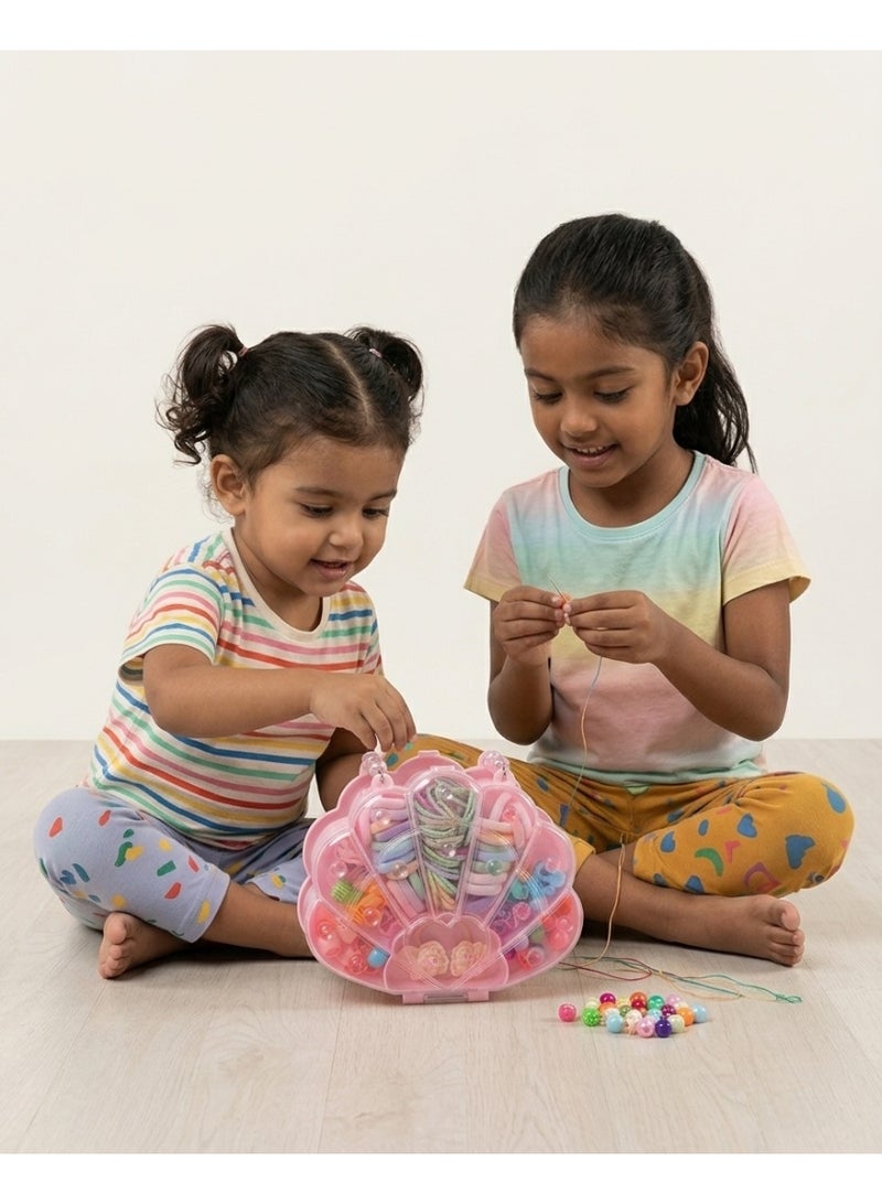 Girls Seashell Hair Accessories & Toy Gift Set with Beaded Handle - Pink - Image 1