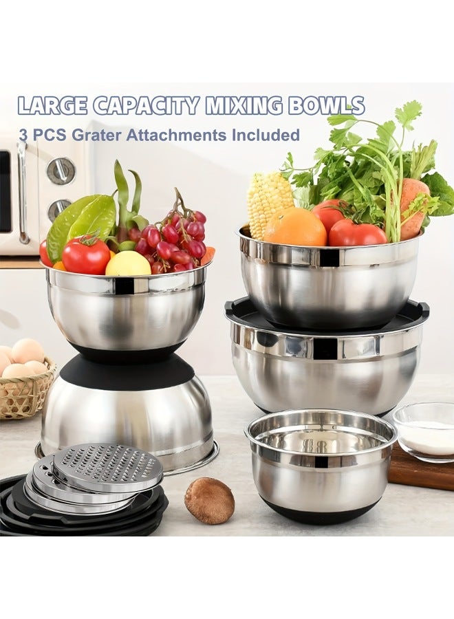 Stainless Steel Salad Basin Khachi Black Silicone Bottom Anti-slip Belt Cover Belt Planing Wire Egg Beater Suit Baking Mixing Basin-Specifications:14-16-18-20-22-24-26 (khaki Cover)-Color:Default Items  - Image 2