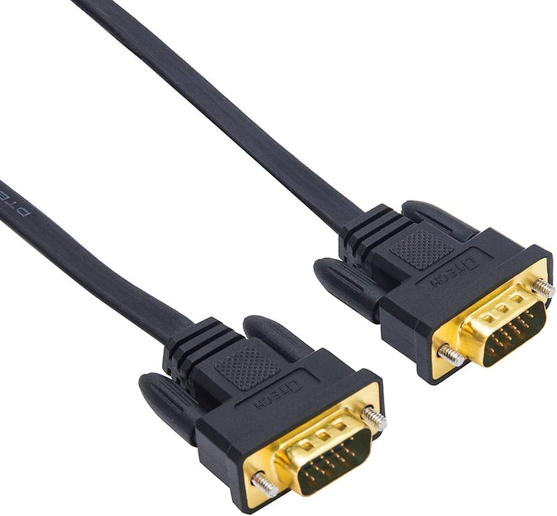 D-tech Thin Computer Monitor VGA Cable 6ft Standard 15 Pin Connector Male to Male VGA Cord Flat Wire for Desktop (6 Feet, Black) - Image 1