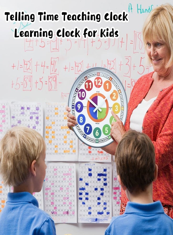 DORBOKER Learning Clock for kids, Glow in The Dark Wall Clock for Bedroom, 12 Inch Silent Night Light Kids Wall Clock, Colorful Illuminated Telling Time Teaching Clock,Kids Room Decor (Illuminated Gray) - Image 4