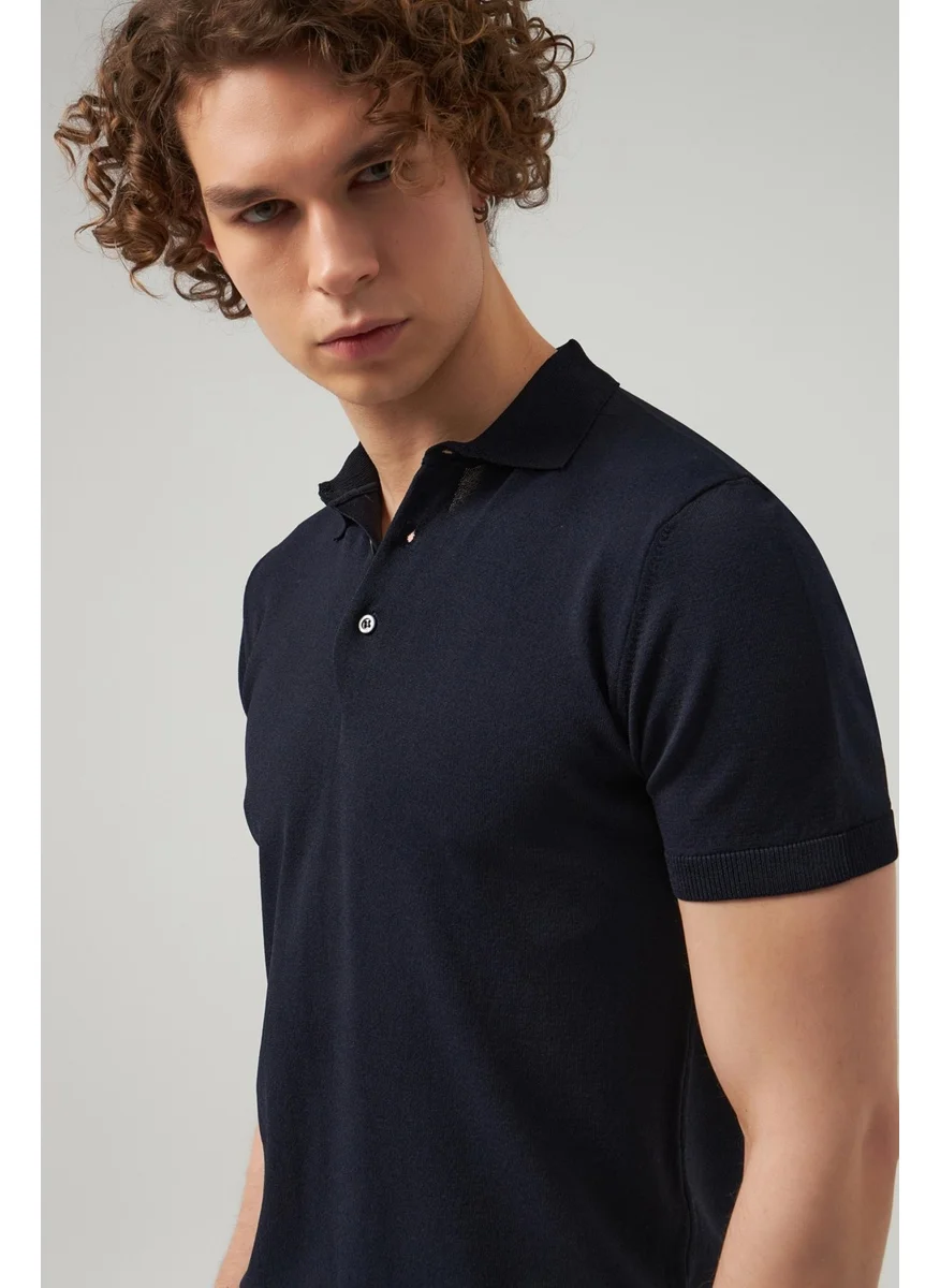 D'S DAMAT D'S Groom Slim Fit Navy Blue Plain Knit T-Shirt 2HF069421001M
