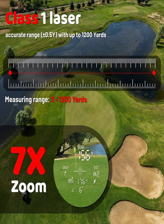 NOVOPUTT Golf Rangefinder with Slope -1200 Yards Laser Range Finder for Golf & Hunting, 7X Magnification, Flag Locking Vibration, Rechargeable & Magnet Stripe, Best Golf Accessories Gift with Hard Shell Case - Image 3