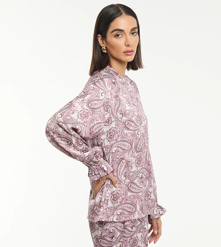 بي سي بي جي BCBG PRINTED JAQUARD SATIN WIDE LEG TROUSER