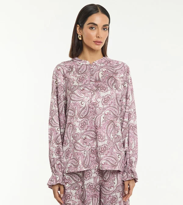 بي سي بي جي BCBG PRINTED JAQUARD SATIN WIDE LEG TROUSER