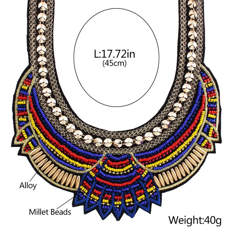 YAZILIND Ethnic Style Blue Multiple Millet Beads Chunky Chain Bib Statement Choker Collar Necklace for Women - Image 5
