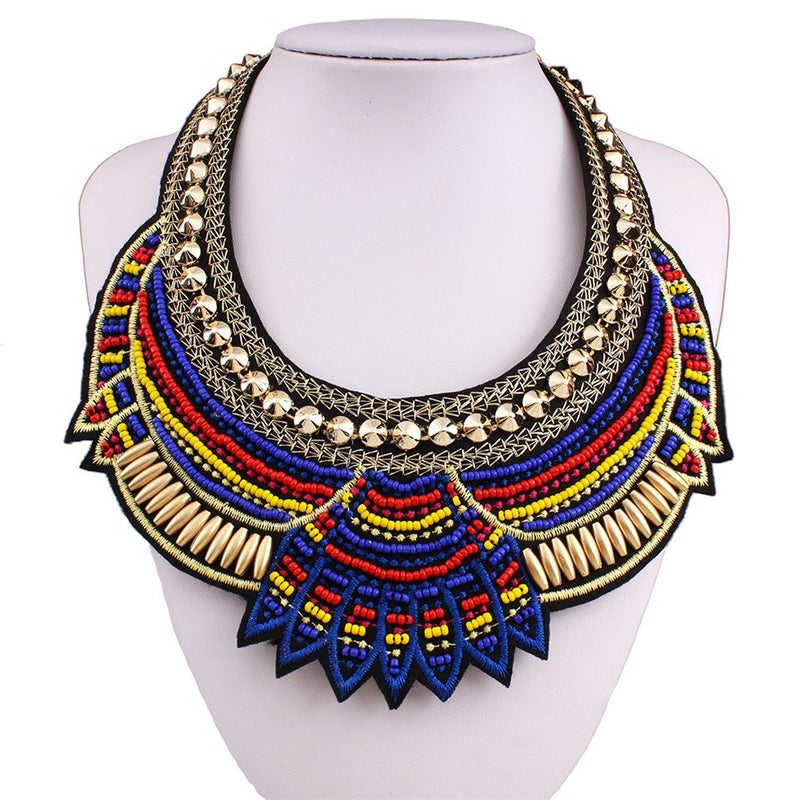 YAZILIND Ethnic Style Blue Multiple Millet Beads Chunky Chain Bib Statement Choker Collar Necklace for Women - Image 2