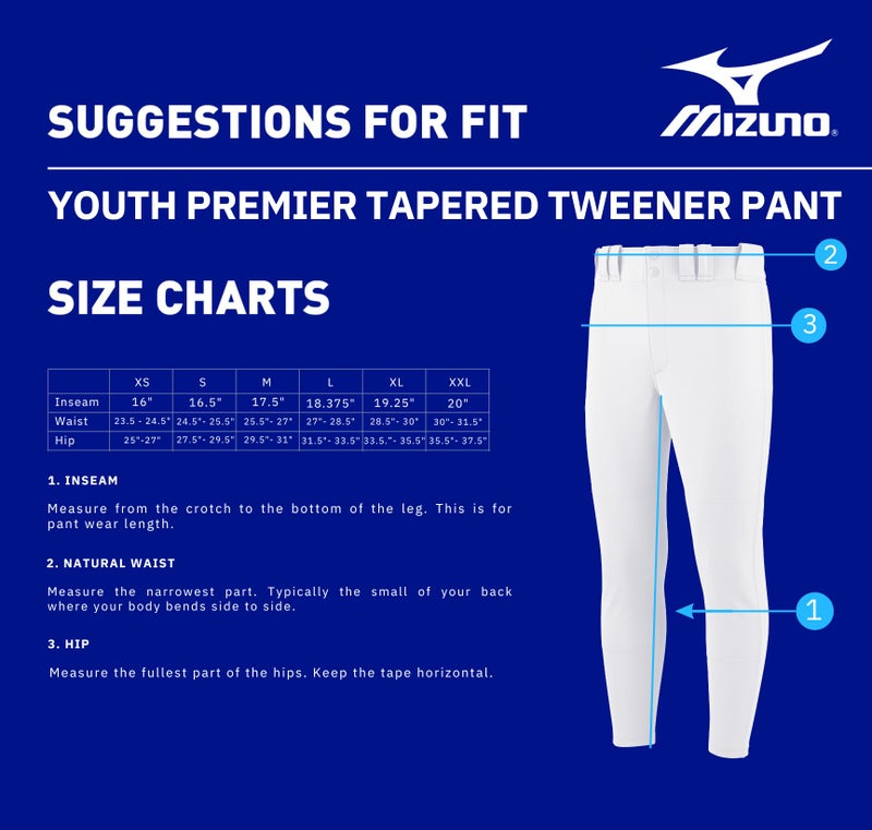 Mizuno Youth Premier Tapered Tweener Pant | White | US Youth - Boys Medium (M) - Image 3