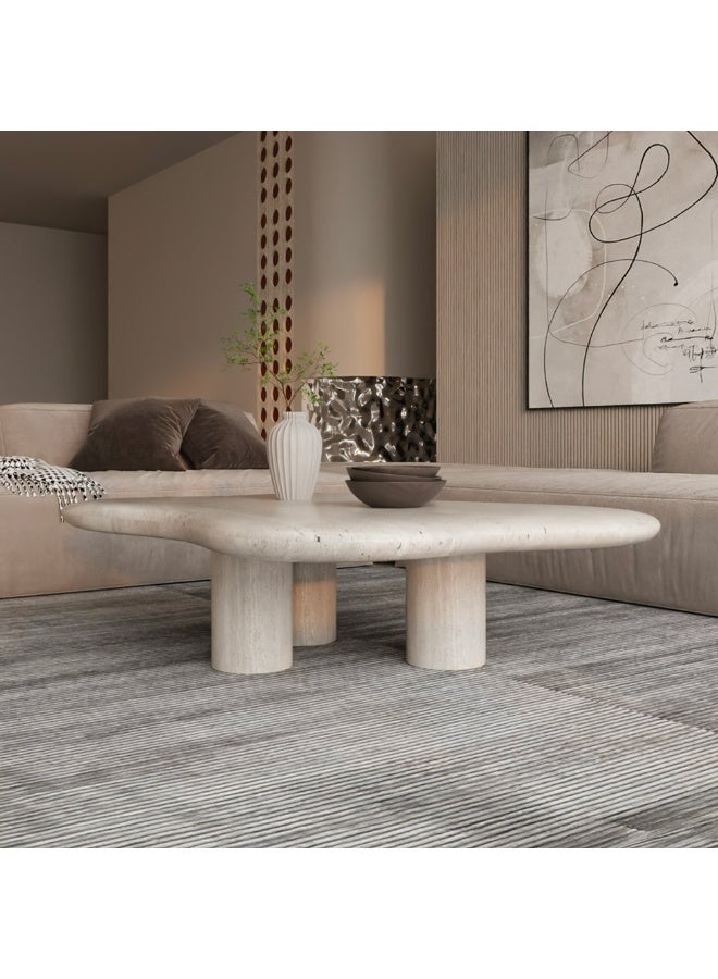 Al Home Serenity Off-White Stone Marble Center Table By Alhome 100X40 cm - Image 4