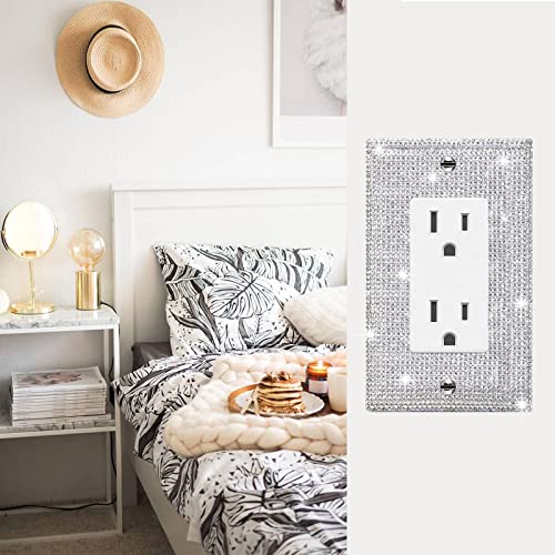 Gaocai 1 Pcs Shiny Silver Rhinestones Outlet Covers Wall Plate Single Toggle Decorative Switch Plates And Outlet Covers Rhinestones Light Switch Cover - Image 5