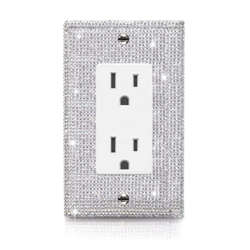 Gaocai 1 Pcs Shiny Silver Rhinestones Outlet Covers Wall Plate Single Toggle Decorative Switch Plates And Outlet Covers Rhinestones Light Switch Cover - Image 1