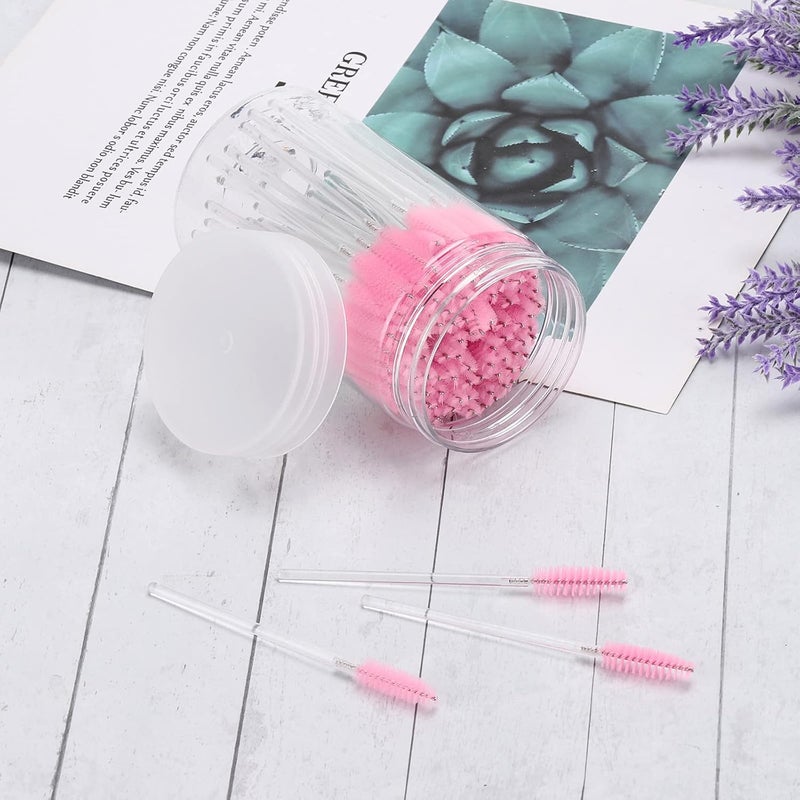 Tbestmax 100 Pcs Disposable Mascara Wands, Crystal Eyebrow Spoolies Brush for Eyelash Extensions, Makeup Applicators Kits Eyelash Brush with Container (Pink) - Image 5