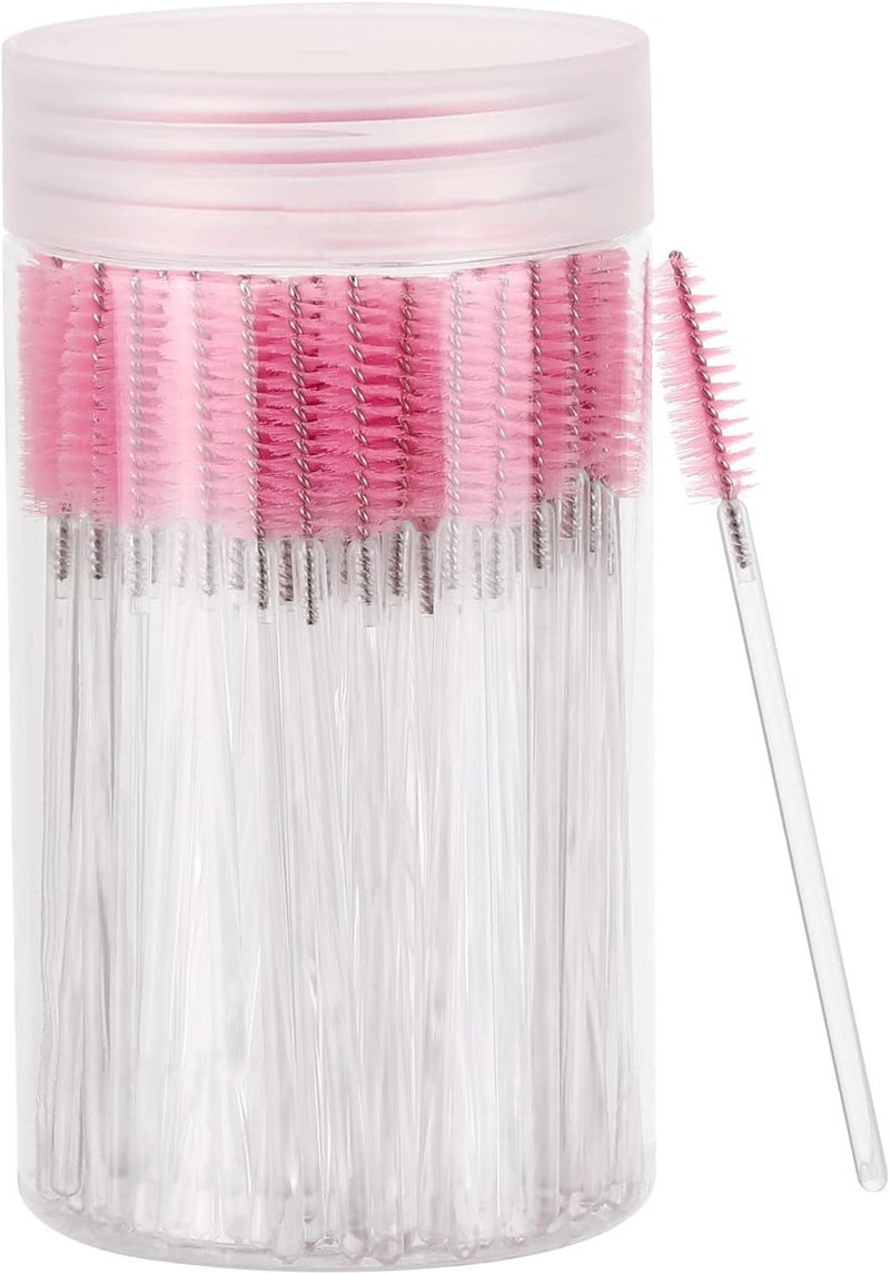 Tbestmax 100 Pcs Disposable Mascara Wands, Crystal Eyebrow Spoolies Brush for Eyelash Extensions, Makeup Applicators Kits Eyelash Brush with Container (Pink) - Image 1