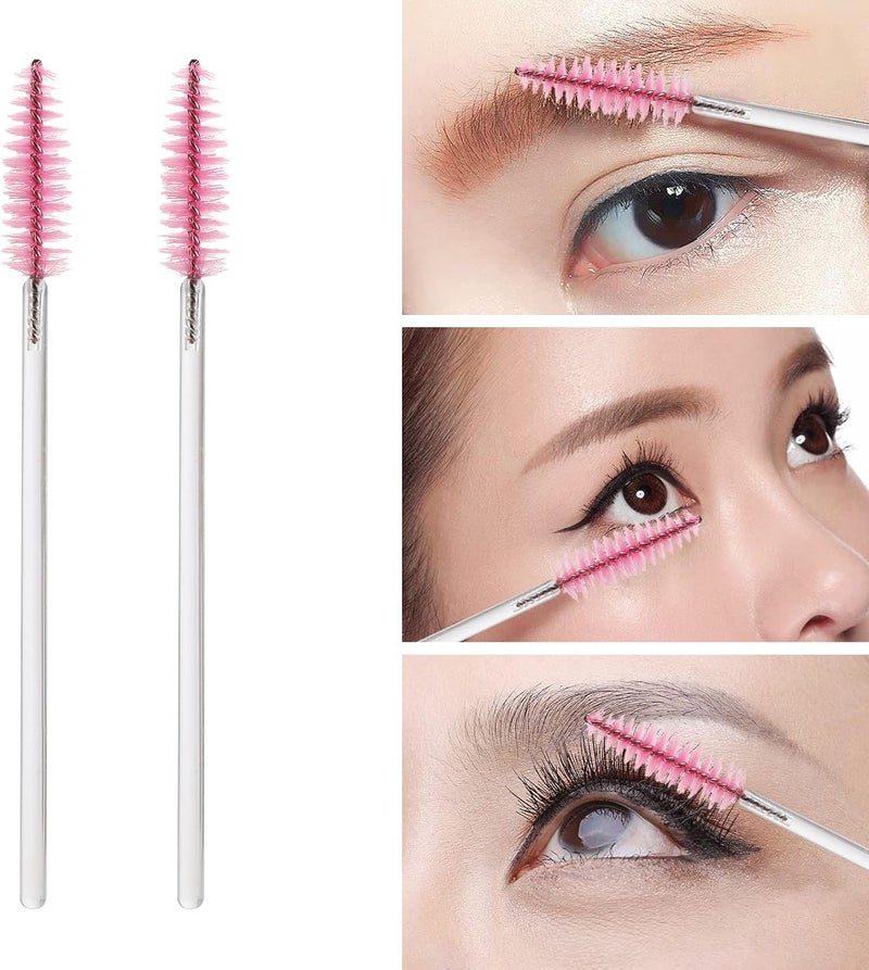 Tbestmax 100 Pcs Disposable Mascara Wands, Crystal Eyebrow Spoolies Brush for Eyelash Extensions, Makeup Applicators Kits Eyelash Brush with Container (Pink) - Image 2