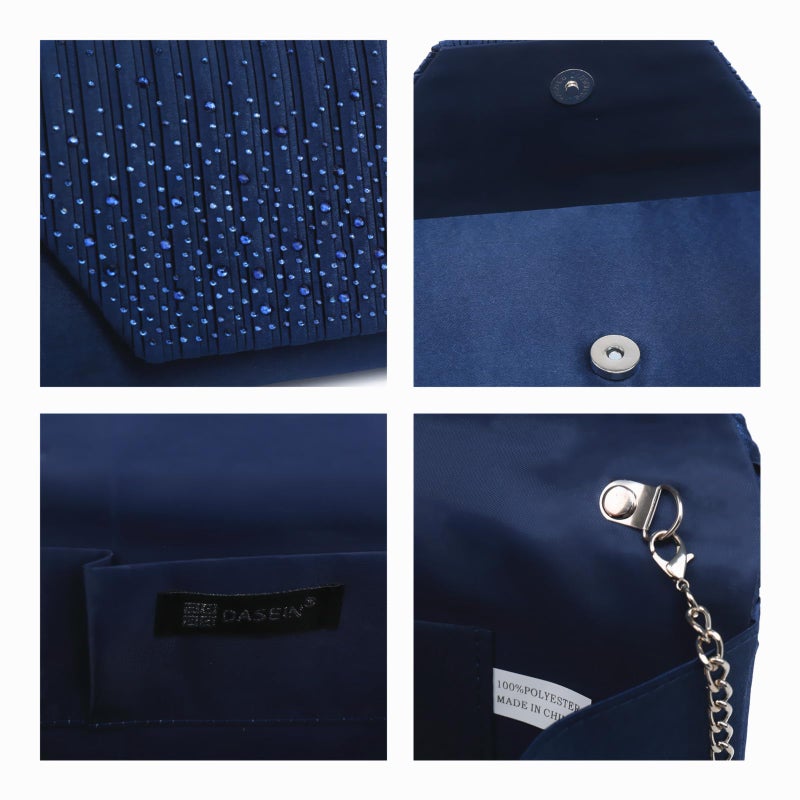 Dasein Evening Bag for Women Glitter Rhinestone Wedding Evening Purse Crystal Envelope Clutch Crossbody Shoulder Bags (Navy) - Image 5