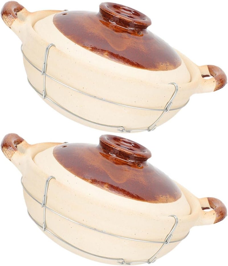 2pcs 0.5l Clay Casserole Pots with Handle and Lid, White Stoneware Chinese Soup Crocks Oven Safe for Stew, Rice, and Bibimbap Cooking at Home - Image 1