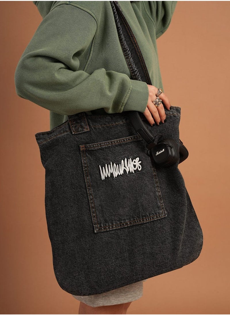 In Your Shoe Black Denim Tote 