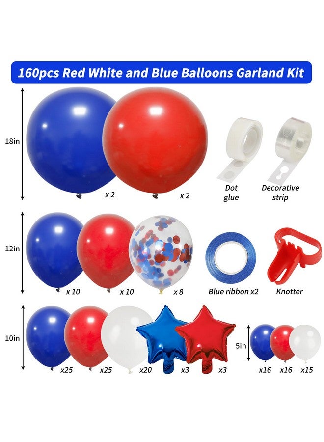 RUBFAC 160Pcs Red White And Blue Balloons Garland Arch Kit, Baseball Balloons Arch, 4Th Of July Graduation Birthday Wedding Nautical Patriotic Baseball Theme With Star Foil Balloons - Image 2