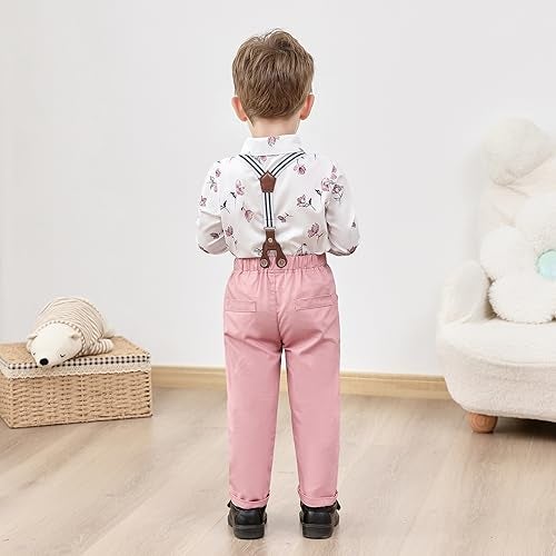nilikastta Toddler Boy Dress Outfit Boys Formal Outfit Pink Dress Shirt Shirt/Bowtie/Suspender Pants for Social Activities 3-4t - Image 4