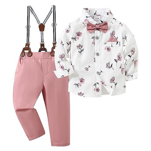nilikastta Toddler Boy Dress Outfit Boys Formal Outfit Pink Dress Shirt Shirt/Bowtie/Suspender Pants for Social Activities 3-4t - Image 1