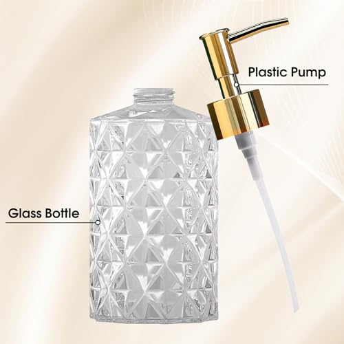 YTDTKJ Crystal Glass Soap Dispenser, 330ml/12oz. Clear Glass Lotion Soap Dispenser with Gold Pump, Crystal Design Reusable Hand Soap Dispenser for Kitchen Dish Soap, Shower Gel, Shampoo(4 Pack) - Image 3