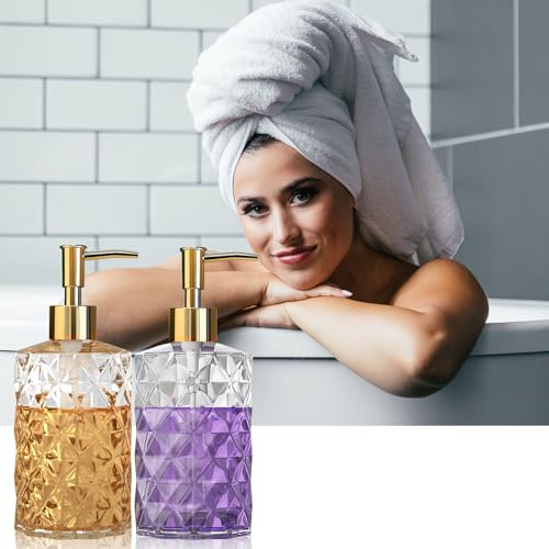 YTDTKJ Crystal Glass Soap Dispenser, 330ml/12oz. Clear Glass Lotion Soap Dispenser with Gold Pump, Crystal Design Reusable Hand Soap Dispenser for Kitchen Dish Soap, Shower Gel, Shampoo(4 Pack) - Image 4