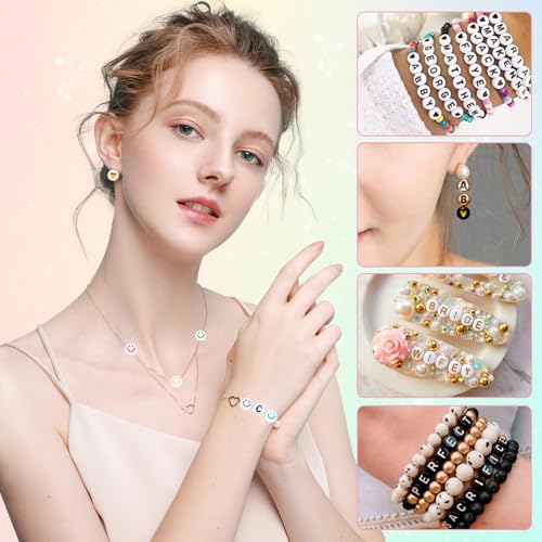 Looconi Amaney 1500 Pieces 6 Colors 4x7mm Round Acrylic Alphabet Letter Beads A-Z Mixed and Crystal Line for Jewelry Making - Image 5